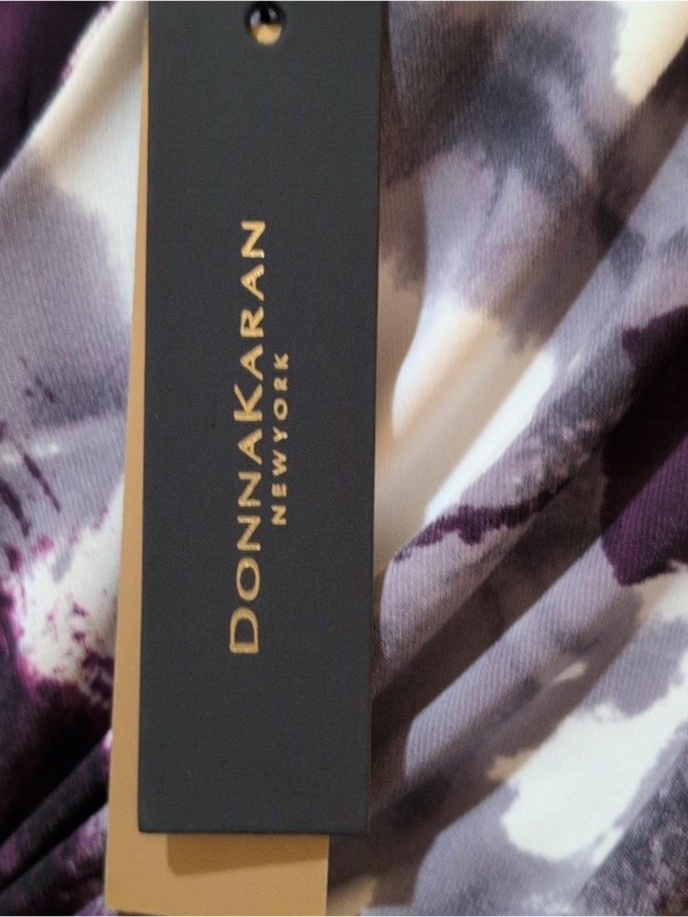 NWT Donna Karan Long-Sleeve Twist-Front Abstract Print Dress in Purple and Gray